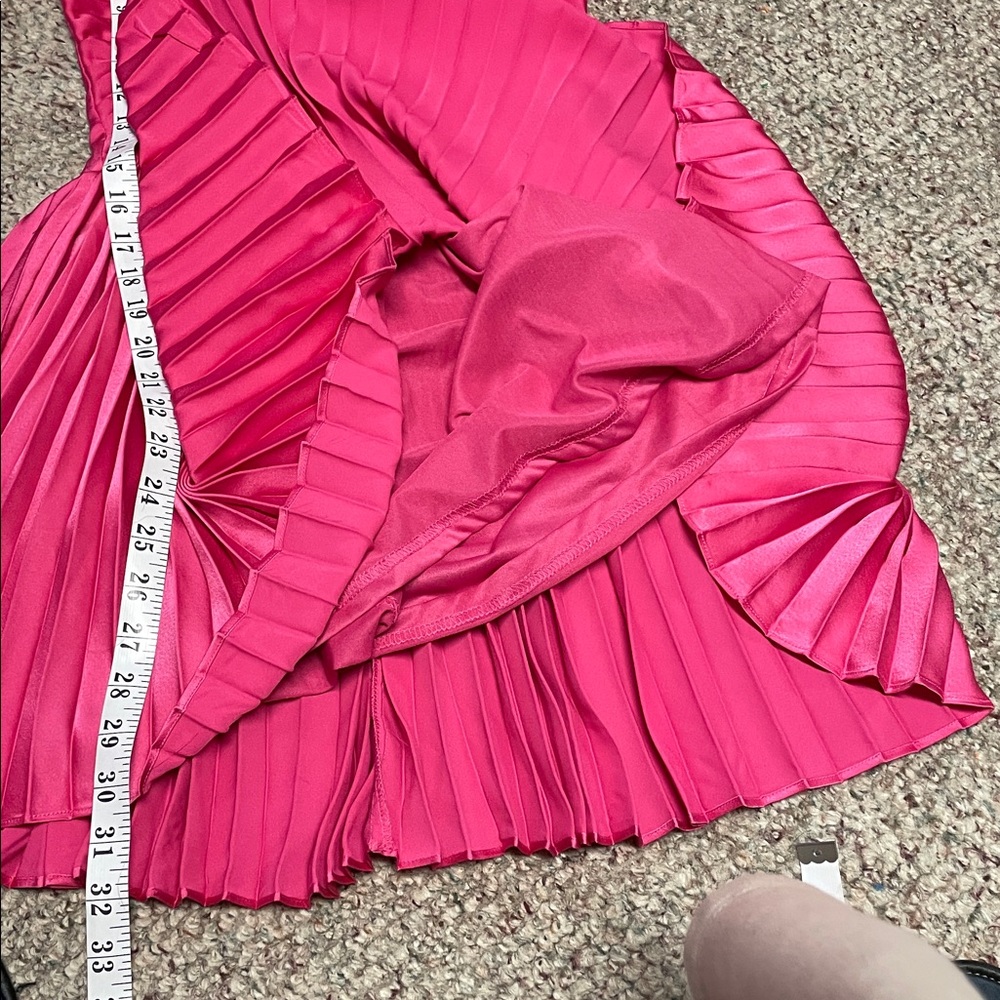Moon river Pink satin Dress with gathered bust, pleated skirt &Ruffle Sleeve - Picture 10 of 10